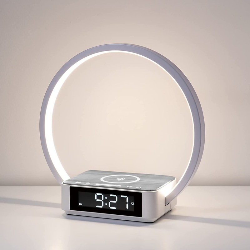 Wilit LED bedside lamp with charging function 10W light alarm clock Touch lamp Touch Dimmable with 3 brightness levels warm night light with 10W wireless charger for bedrooms gray 10W gray