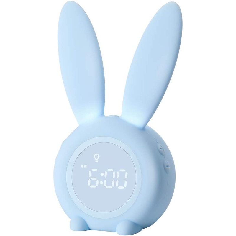Yongyao baby children light alarm clock watch blue rabbit alarm clock wake up light bedside lamp slumber function 6 loud noises time -controlled night light children rabbits alarm clock
