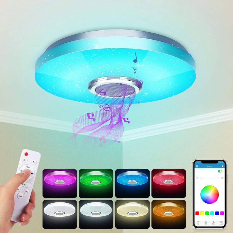 36W LED ceiling lamp with Bluetooth speaker smart ceiling lamp with remote control and app control RGBW color change adjustable for bedroom kitchen bathroom children’s room living room 30cm