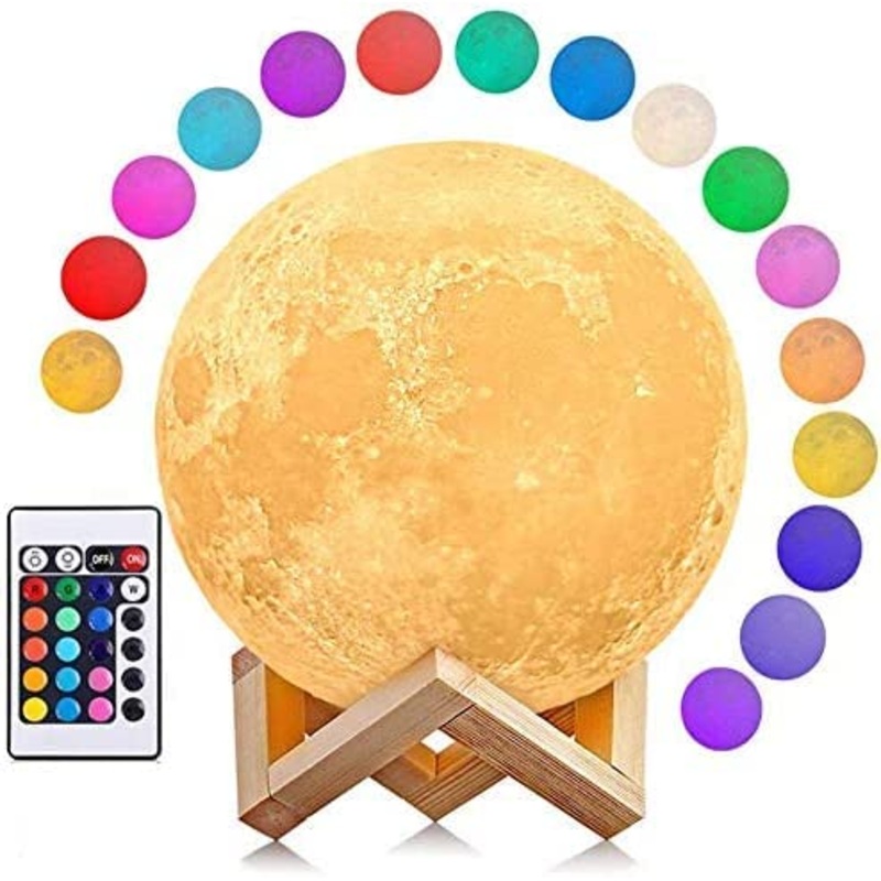 AGM LED moon lamp 16 colors night light mood light with remote control and touch control Dimmbar Mondlamp 15 cm 3D print with wood bracket for bedroom caf bar dining room 16 color – a