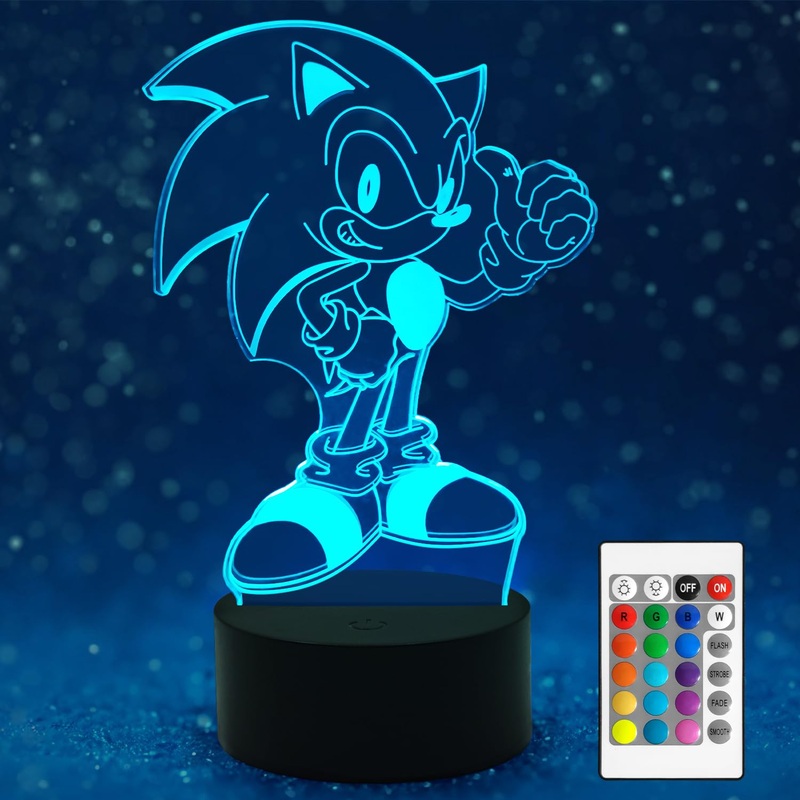 AIRUEEK Sonic the Hedgehog Toy 3D Night Light -16 Color Variations LED Illusion Lamp Bedroom Decor Lighting/Sonic Figure Lamp Birthday Gifts for Men Father’s Day Gift Ak-nl-01