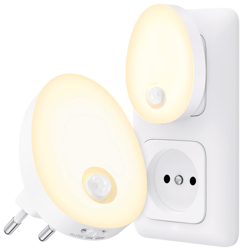 Auvon night light socket with motion detector 2 pieces of light LED night light socket light brightness in infinitely adjustable for children’s room hallway stairs kitchen bedroom warm white