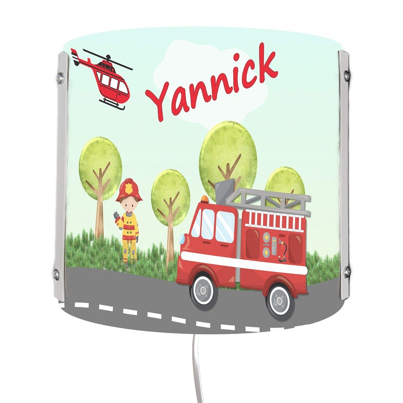 Creadesign WA-1009 fire brigade children’s room wall lamp personalized with names night light/slumber light for socket E14 22 x 22.5 x 8.5 cm