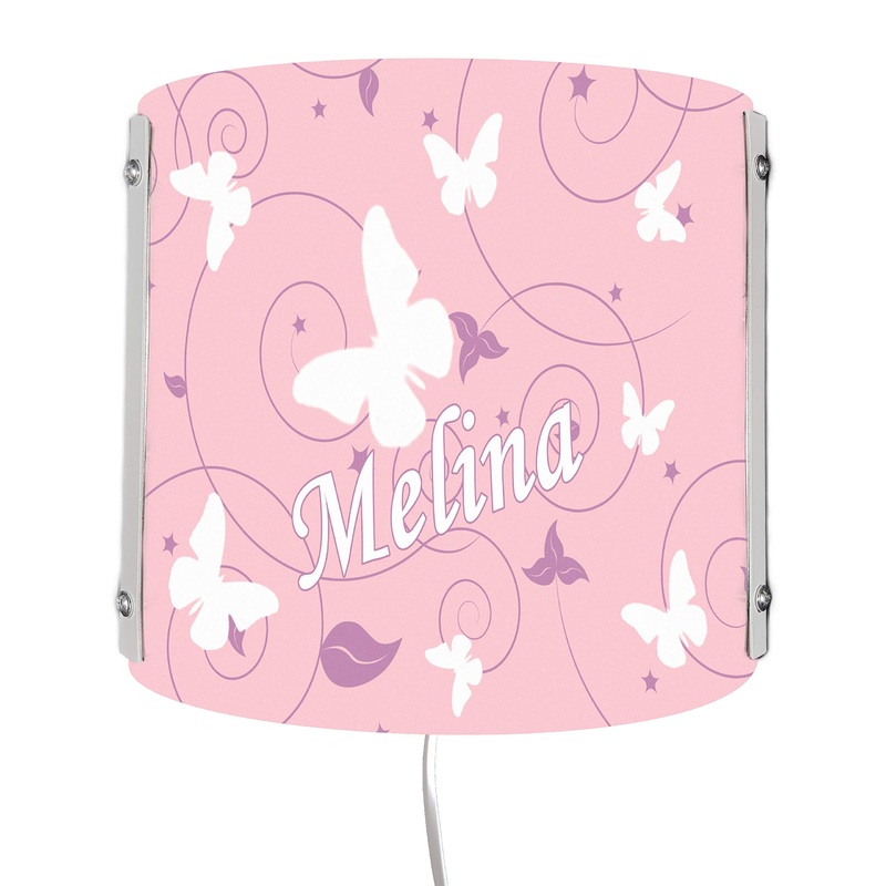 Creadesign WA-1032-51 butterfly pink purple children’s room wall lamp personalized with name night light/slumbering for socket E14 22 x 22.5 x 8.5 cm