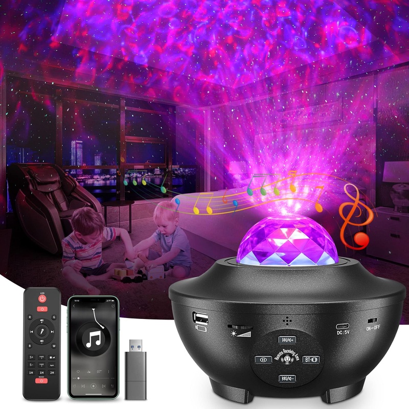 Galaxy Light Projector Star Projector with Remote Control 10 Change Colors Led Projector Light Built-in Bluetooth Music Speaker & Timer for Baby Ambiance Light Room Decor Festival Gift Black