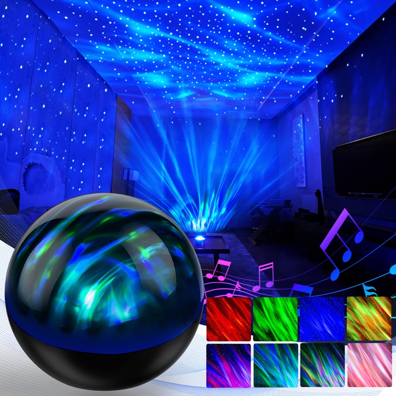 Galaxy Projector Star Projector Night Light with 8 White Noise and Colorful Lights Modes Bluetooth Music Speaker and Remote Control Timing Aurora Projector for Bedroom Room Decor Party Kids Gifts Black