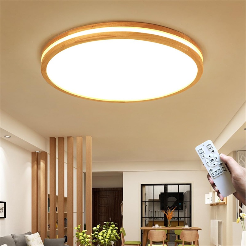 Ghiycotdl LED ceiling light wood 40cm 24W Modern wood Round ceiling lamp dimmable 3000k-6000K 40cm lamp for bedroom living room children’s room office study type B: Dimmable 40cm