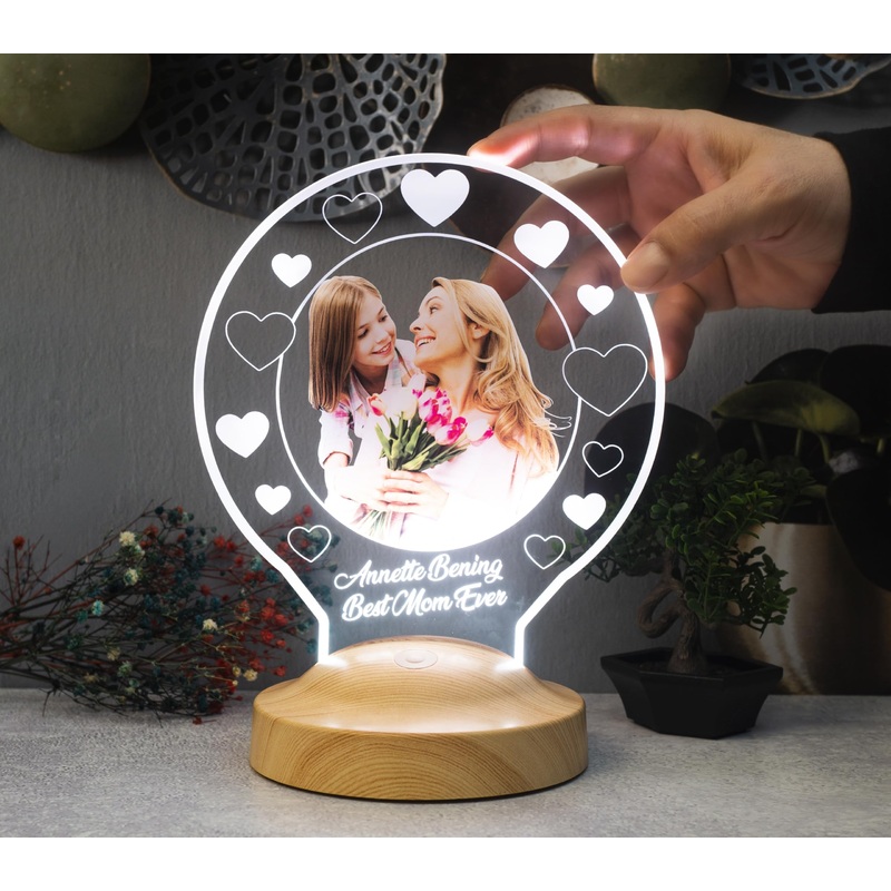 Gift lamp photo gift personalized with your own photo and text in 3D pictures led motif lamp with UV print gift for dad (round photo lamp)