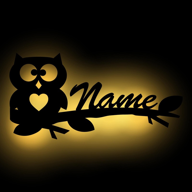 Girl Boy Gifts Branch Owl Hearty with Name as Desired Led Lamp for the Children’s Room Living Room Hallway Bedroom