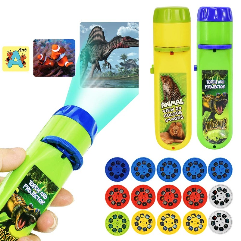 HaHAGO TORCH Projector Projector Lighting Story Torches Light Toy Slide Lamp Pedagogical Learning Period Nachlicht for Child (120 Images 5 Topics Dinosaurs+Ocean+Tier+Space+Letters)