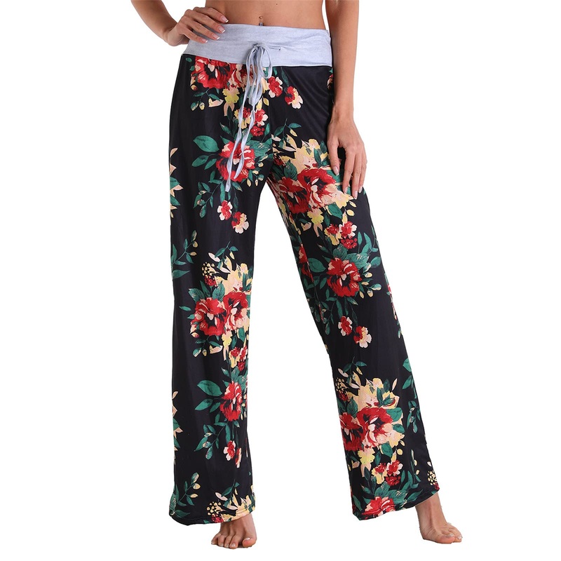 Haiorziyou Women Summer Pants Straight Wide Beach Pants Basics High Waist Yoga Posit Long Pants Elastic waist Collaric Women Free Pantin pants Aladin pants XXL A-Schwarz