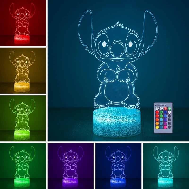 Hoofun 3D Illusion Stitch Nachtlicht: Hint Light with remote control and smart touch Lilo and Stitch gifts stitch lamp stitch room decor for girls birthday christmas stitch gifts 16 colors