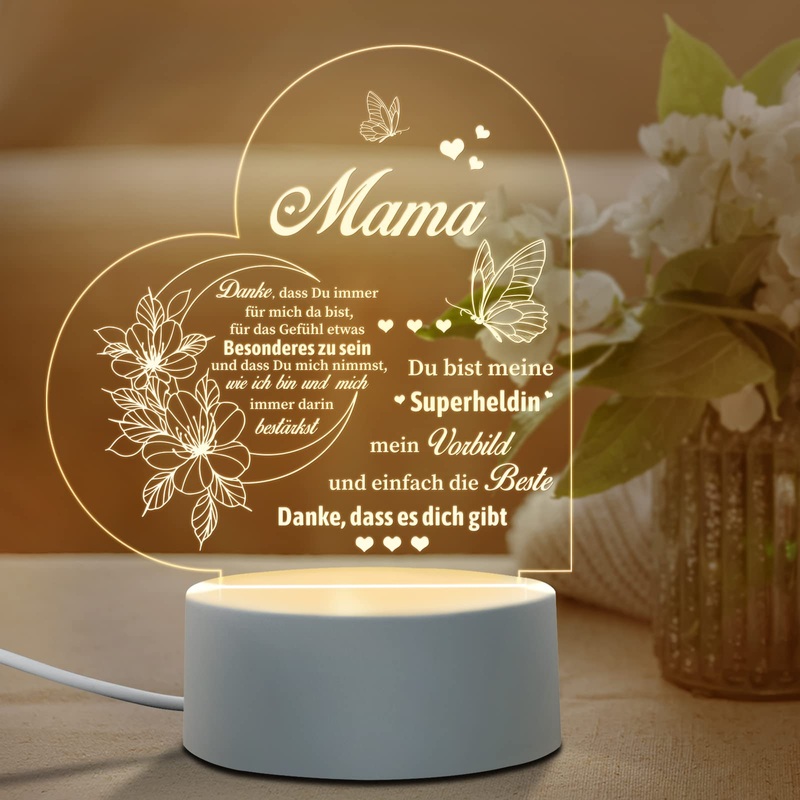 Juratar Mother’s Day gift for mom by daughter son Led Lampe Nachtesicht Personalized Mama Gift Birthday Gift for Mama (Heart)