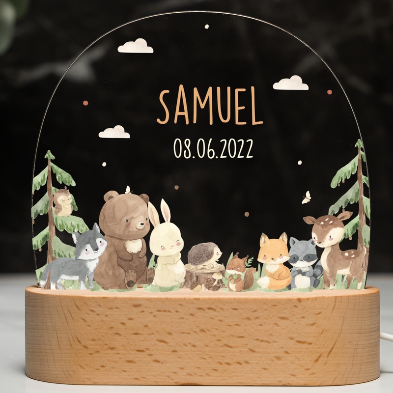 Kidsmood Nachtlampe with desired name individual bedside lamp children cute night light for babies personalized gifts for babies gift for the birth of animal family
