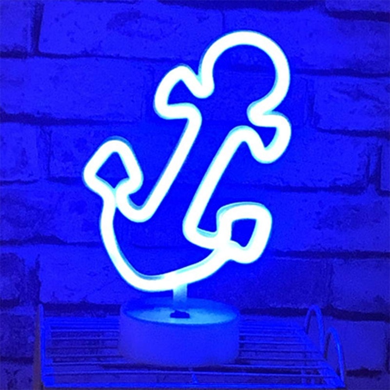 LED Anchor Neon Signs Neon Night Light with Holder Base for Party Supplies Girls Room Decoration Accessory for Luau Summer Party Children Kids Gifts Bar Wedding Party (Anchor with Holder base) Blue-anchor