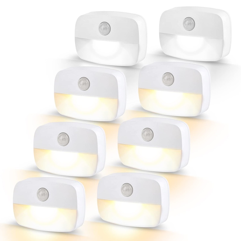 LED night light with motion detector 8 pieces small night light children stair lighting with motion detectors Inside battery car on/out of sensor light for hallway bathroom bedroom toilet light … yellow white