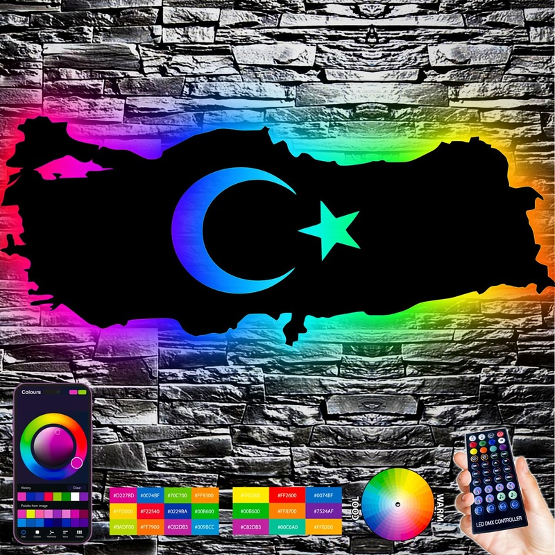 Leon foil Turkey card with Turkish coat of arms emblem t rkiye slumber light night light decoration RGB LED star and crescent moon turkey gift for friends for birthday party – wall lighting