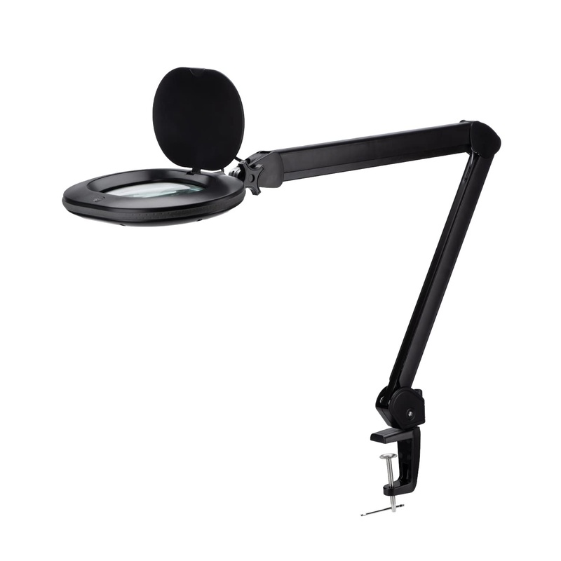 Lumeno 8613SW magnifying lamp workplace lamp with large oval lens 110×150 mm 60 LEDs in 2 steps perfect as reading aid for cosmetics for soldering 3 diopters black black 3 diopters