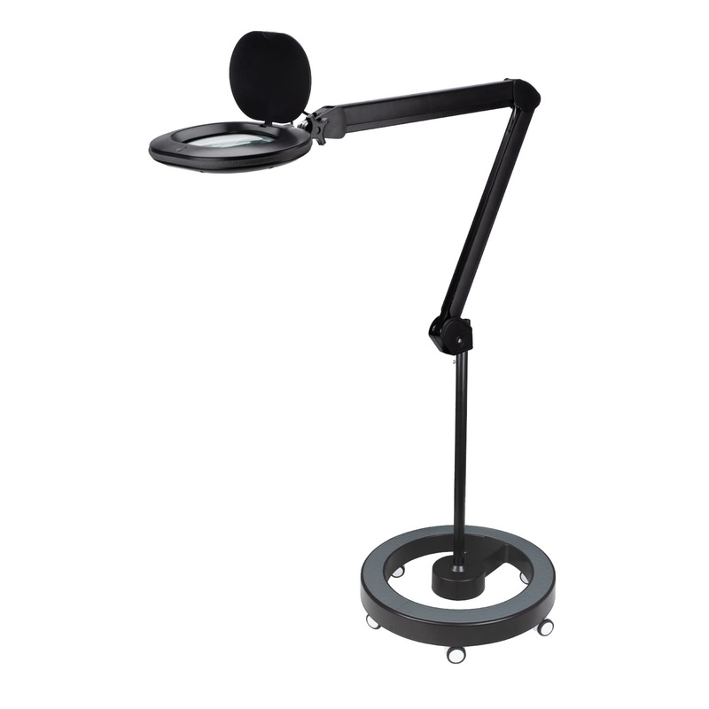 Lumeno 8615SW magnifying lamp workplace lamp with large oval lens 110×150 mm 60 LEDs in 2 steps perfect as reading aid for cosmetics for soldering 5 diopters black with rollerstod black 5 with rollerstod