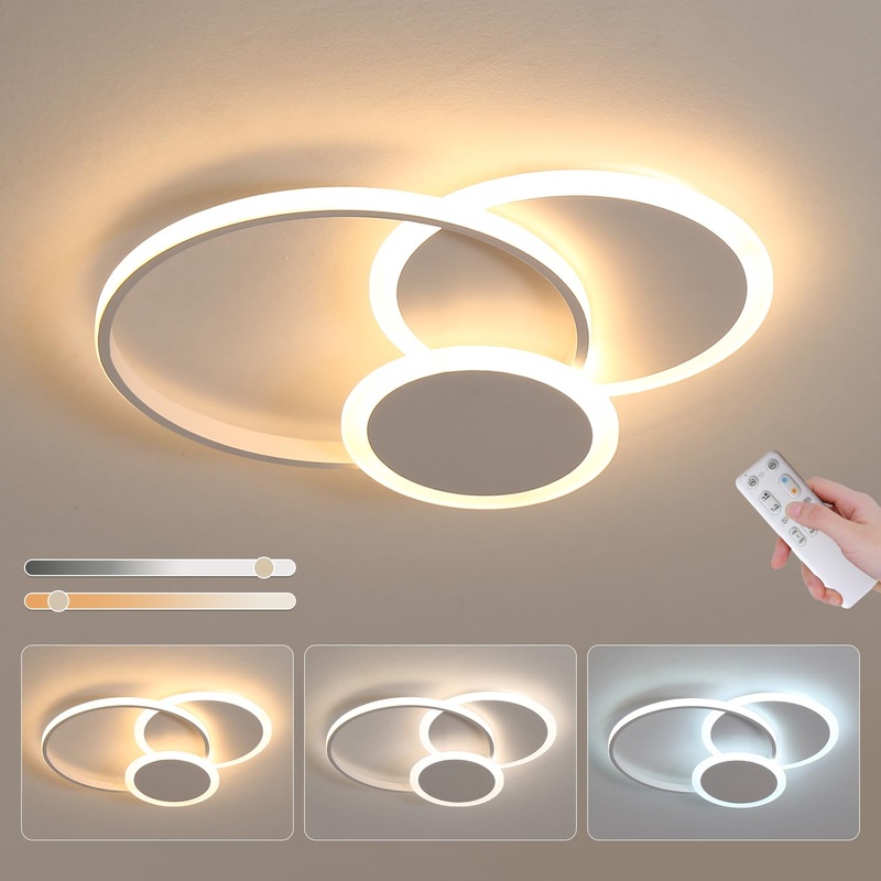 LXJCSM LED ceiling lamp 39W Creativity Round ceiling lamp 52cm white lamp living room dimmable with remote control 3000k-6000k lamp bedroom kitchen lamp for bedrooms living room children’s room white52cm 52cm