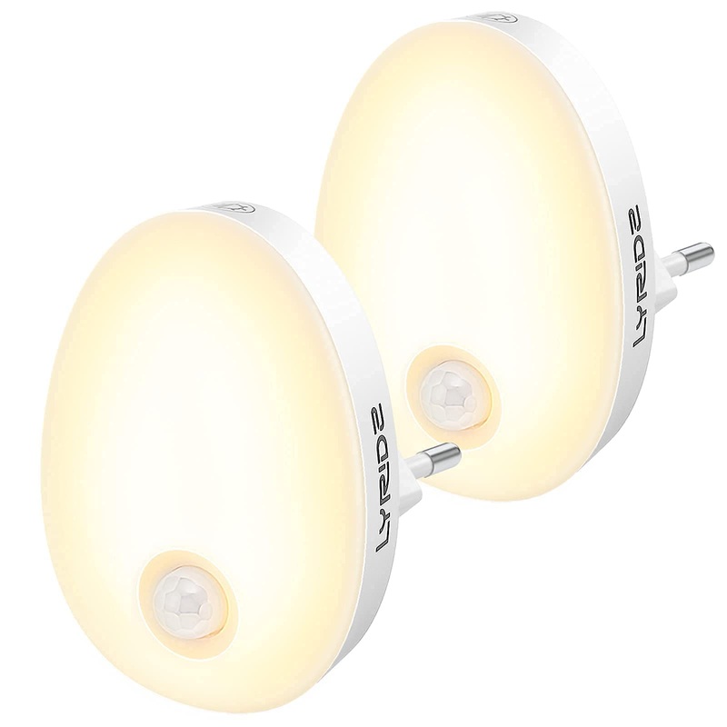 Lyridz night light socket with motion detector bright light plug-in night light dimmable smart warm white LED light with adjustable brightness for children bedroom kitchen hallway 2 pieces