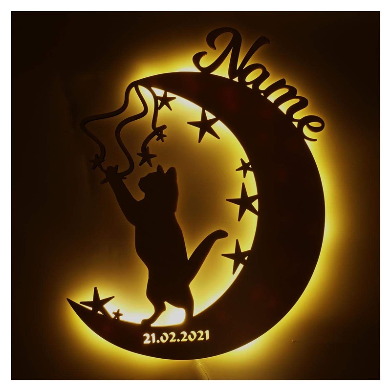 Moon cat gift I A funny pet design decoration sign with LED personalized for children and cat fans cat lovers for birthday Christmas