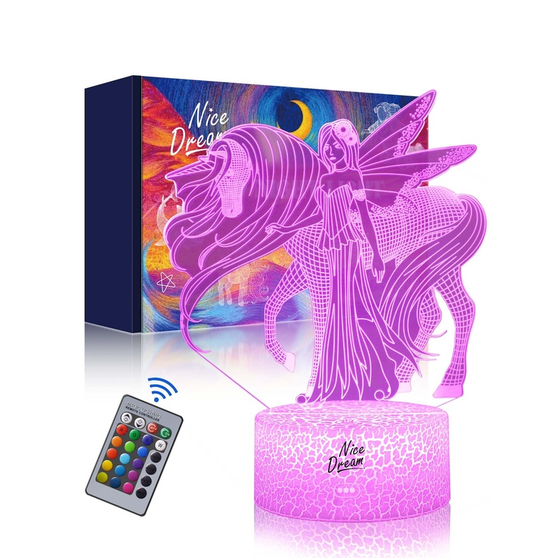 Nice dream unicorn night light for children unicorn gifts for girls remote control 16 color change dimmable children’s room led light 3d illusion lamp for girls young bedroom decor 06-inhorn