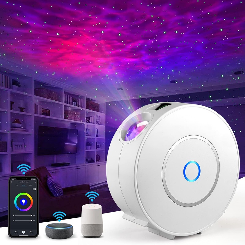 NIGECUE LED Smart Star Sternen Home Projector WLAN Sternen projector 3D Galaxy with app/voice control timer compatible with Alexa/Google Assistant suitable for baby children’s bedroom home cinema