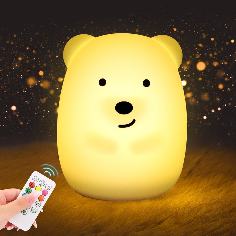 Night light children 9 colors 3 light modes baby night light made of silicone night lamp baby still light with timer touch control remote control USB charging for children’s room baby girls young style 1
