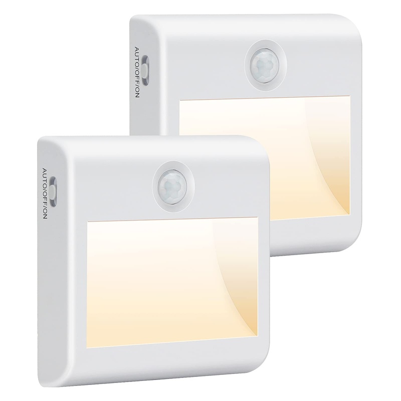 Night light with motion detector Battery operations 2 pieces of LED Nachtlicht with 3 modes (car/out/one) children with adhesive for children’s room bedroom stairs hallway kitchen natural white