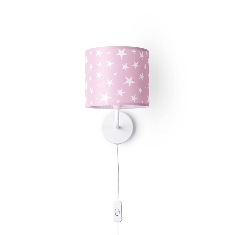 Paco home wall lamp children’s room fabric lampshade around girls young wall lamp baby room moon star clouds E14 with plugs star pink wall lamp white