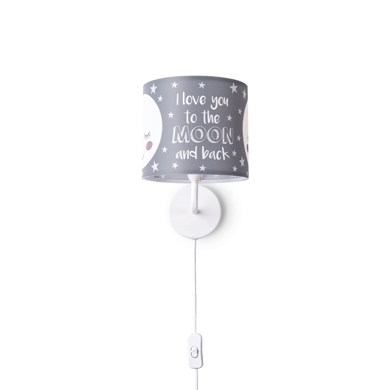 Paco Home wall lamp children’s room fabric lampshade round wall light baby room moon stars E14 moon grey wall lamp white