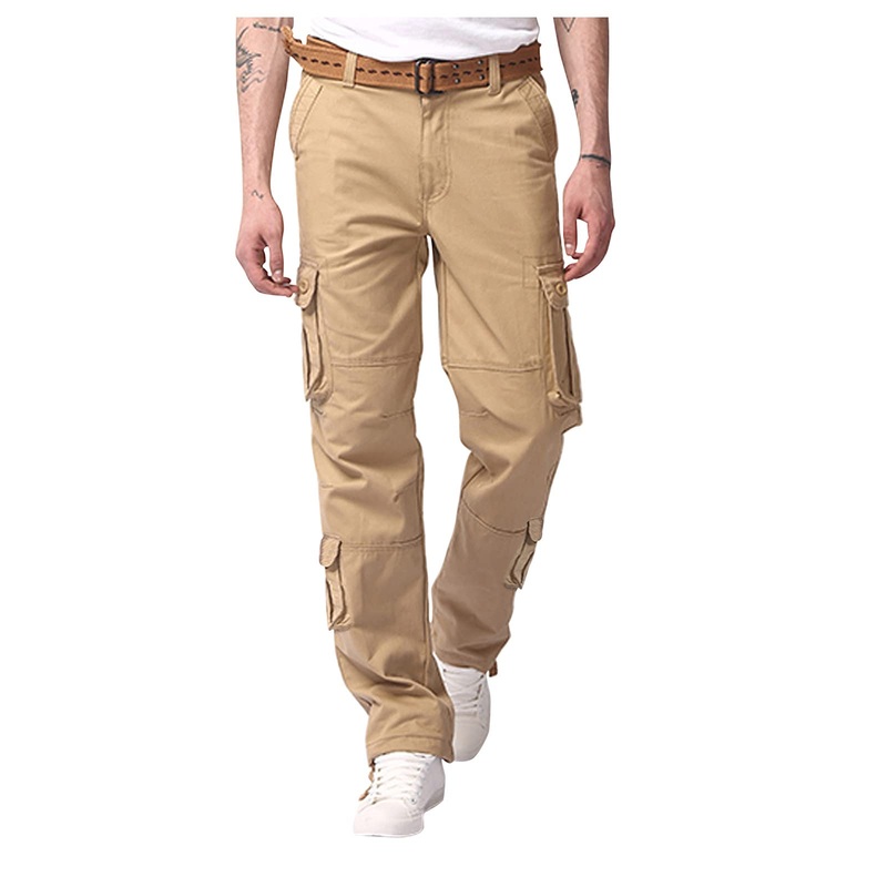 Ronony pants men cargo pockets long loose fit leisure pants hiking pants trekking pants outdoor pants Straight pants dyeing harem joggers sweatpant trousers 3xl 001#khaki