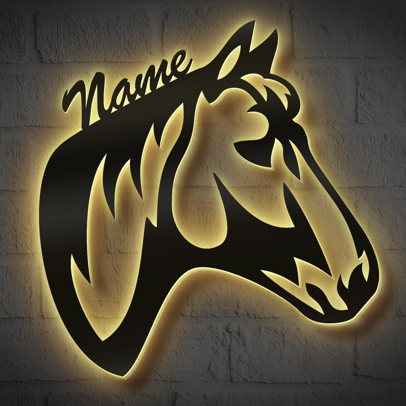 Schlummerlicht24 LED 3D Wood Design Motif Electronics Lamp Horse-Ration Horse Horse Horse Horse Gift E with Name-N For Women Girls Child-Er Frau Zimmer-Einst tzung Children’s Day
