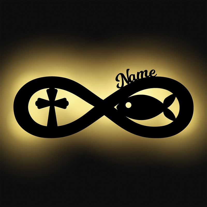 Schlummerlicht24 Led gifts for communion with name accessories fish cross lamp communion gifts girl woman women boy boys