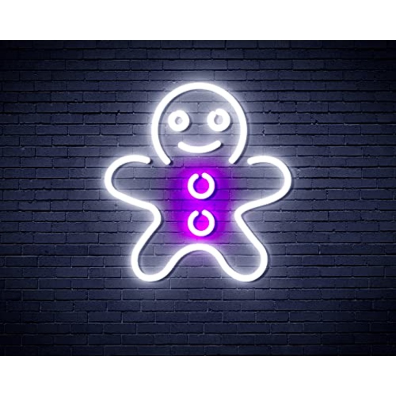 St16s32-fnu0102-wp LED Neon Sign Gingerbread Man Motif White/Purple Dual Color White/Purple