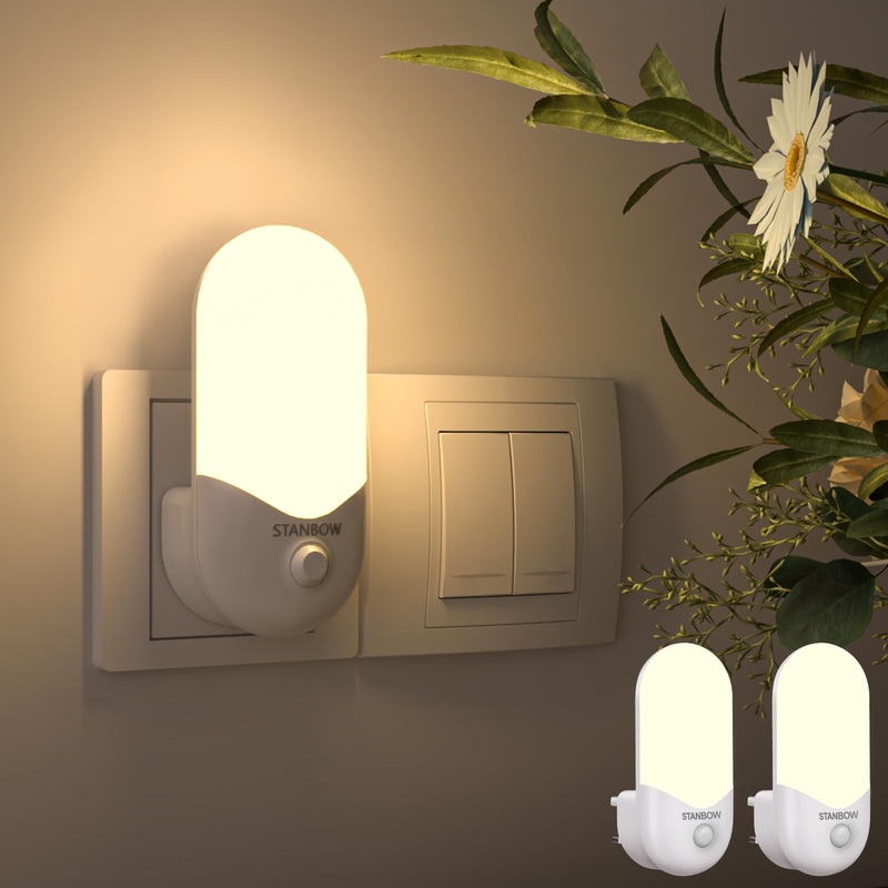 Stanbow 2 night light socket with twilight sensor night light with motion detector LED night lamp children for children’s room stairs gear bedroom kitchen bathroom warm white