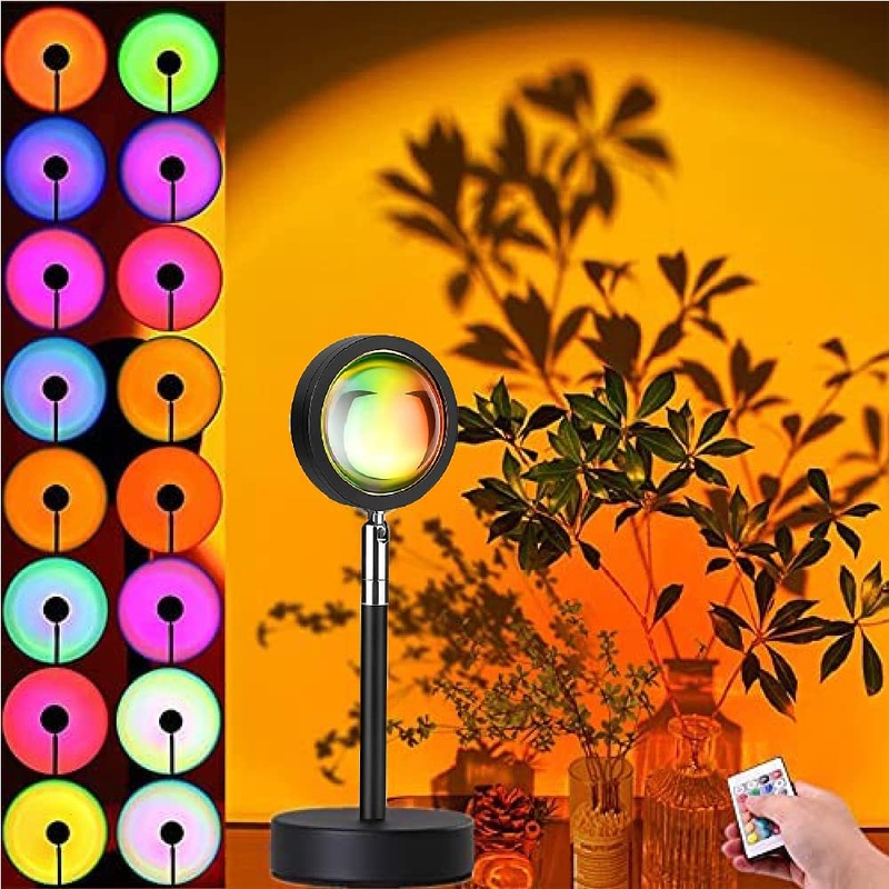 Sunset lamp 16 colors sunset lamp usb sun lamp 180 rotatable sunset light with remote control led projector sunlight lamp sunrise lamp for selfie lighting party decoration 16 colors with remote control