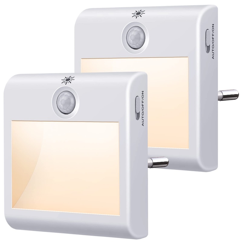 Suright night light socket with motion detector 2 pieces of brightness Dimmable night light with one/car/from modes socket light for children’s room bedroom stairs gear kitchen 2800-3500K warm white