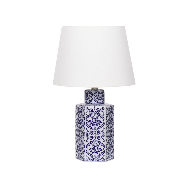 Table lamp porcelain blue / white vase shape with fabric shade cone shape Marcelin