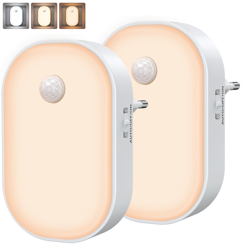 Teapd night light socket with motion detector 2 pieces children with twilight sensor continuously dimmable warm white 3 modes LED night lamp for bedrooms staircase hallway kitchen