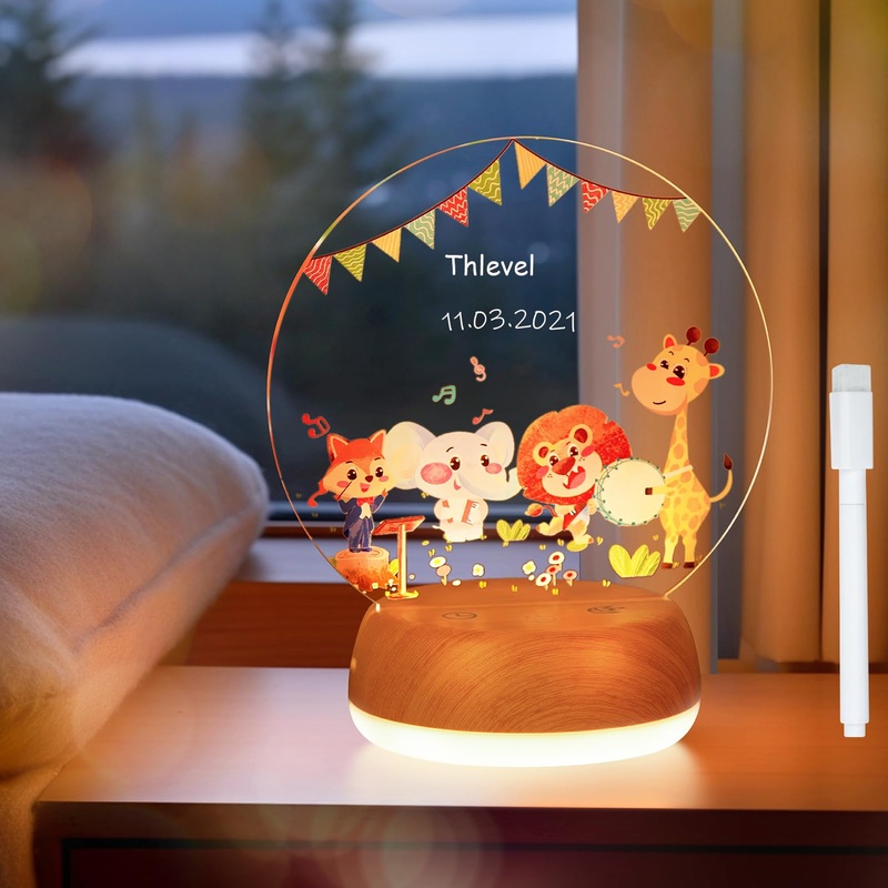 Thlevel personalized night light night lamp lamp bedside lamp 3 light modes with acrylic plate for children gift children’s room bedroom living room b