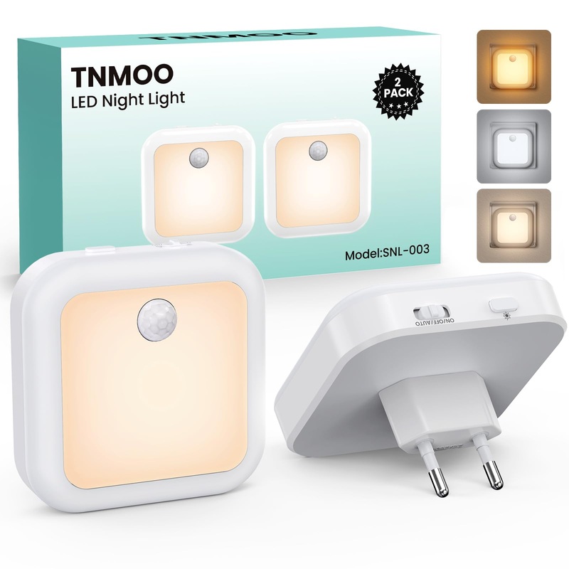TNMOO LED Nachtlicht socket with motion detector and twilight sensor 2 pieces 3 color temperatures children infinitely dimmable socket light for children’s room bedroom stairs gear EU