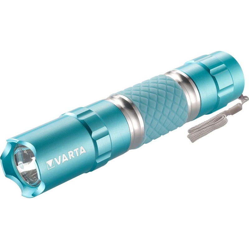 Varta flashlight LED incl. 1x aa battery lipstick light light lamp lamp pocket lamp with hand loop aluminum housing and rubber grist easy to find – lights up in the dark turquoise lipstick light blue