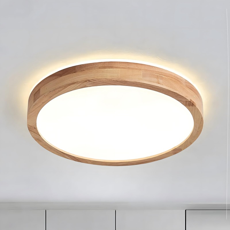 Wayluoung LED lamp made of wood |30cm 4500K 1620LM 18W |Ceiling lamp with round top 360 shining natural wood bedroom living room children’s room kitchen dining room (neutral white) B 30cm – 4500k – not dimmable