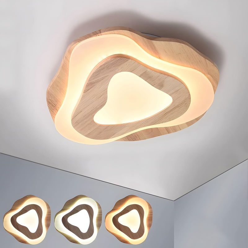 Wayluoung LED lamp made of wood |40cm 36W 3300LM |3000K -6000K Dimmable with remote control modern cloud lamp made of natural wood + acrylic living room children’s room kitchen dining room home office C 40cm cloud – continuously dimmable