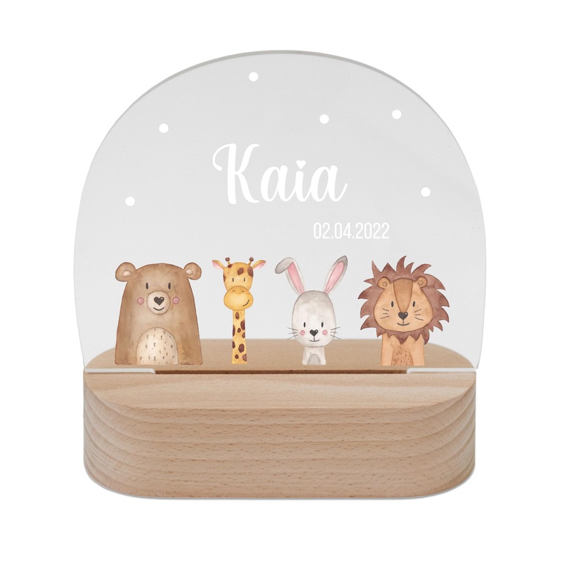 Wondering – personalized night light for babies – individual bedside lamp for children – personalized gifts children – baby gift – gift for birth animals below