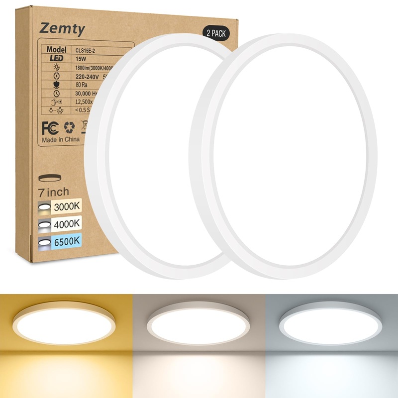 Zemty 2 pieces/3 000/4000/6500K LED ceiling light flat 15W 1800LM 18cm ceiling lights round ultra thin ceiling lamp led lamps ceiling lamps ceiling lighting for bathroom kitchen bedroom white 2 pieces 18cm