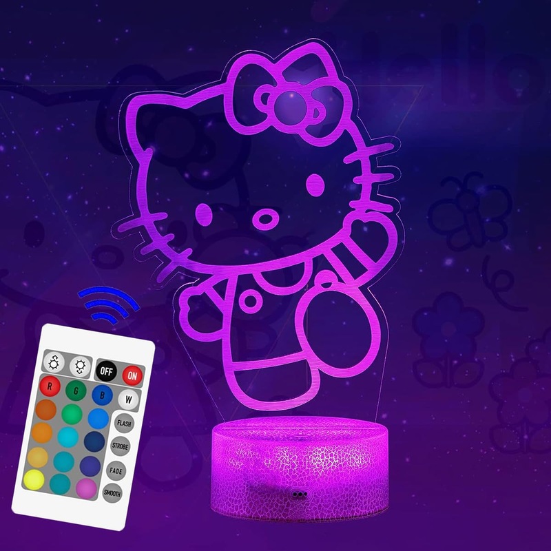ZTZK Kitty Lampe Cute Kitty Deco Lampe 3d 16 Colors Intelligent Remote Design Night Lights for Kitty Gifts for Girls Christmas Gifts Children’s Birthday Gifts Cat