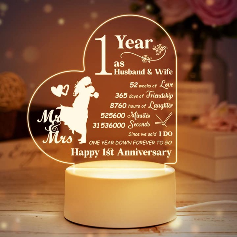 1st Anniversary Valentines Gifts – 1st Anniversary Couple Valentines Gifts Night Light Touching Words Engraved 1st Anniversary Valentines Day Gifts for Him/Her/Husband/Wife/Couples Energy Class F For 1st Wedding